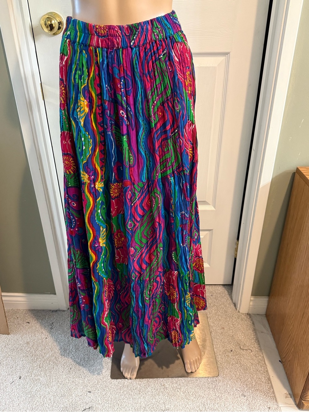 Phool Womens Tiered Boho Maxi Skirt L Floral L Peasant Cottage Bright Festival